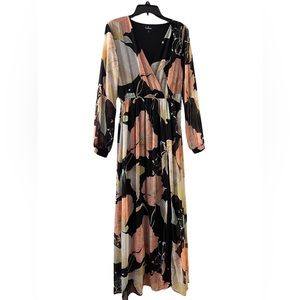 Lulus long sleeve floral dress with high slit